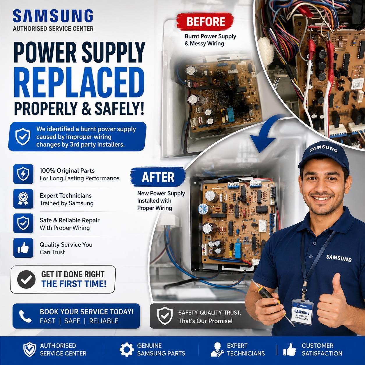 Samsung appliance with improper repairs